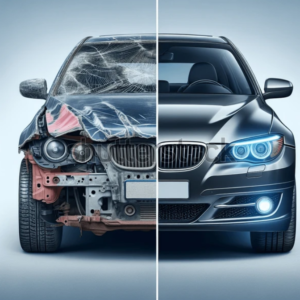 Damaged car on left, repaired car on right - My car history
